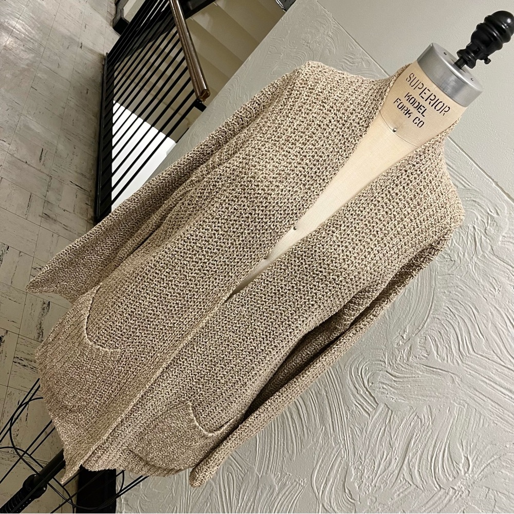 Eileen Fisher chunky knit open-front “grandma” Cardigan Sweater, 2 pockets